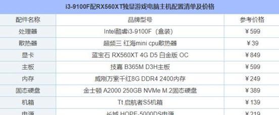 电脑组装配置清单表（从零基础到高性能）